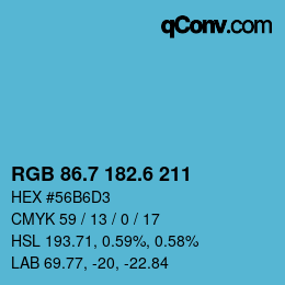 カラーコード: RGB 86.7 182.6 211 | qconv.com