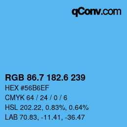 カラーコード: RGB 86.7 182.6 239 | qconv.com