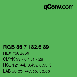 カラーコード: RGB 86.7 182.6 89 | qconv.com