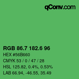 カラーコード: RGB 86.7 182.6 96 | qconv.com