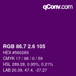 カラーコード: RGB 86.7 2.6 105 | qconv.com