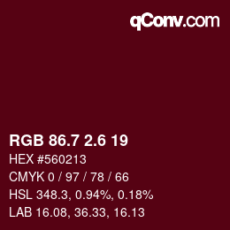 カラーコード: RGB 86.7 2.6 19 | qconv.com