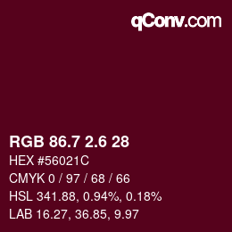カラーコード: RGB 86.7 2.6 28 | qconv.com