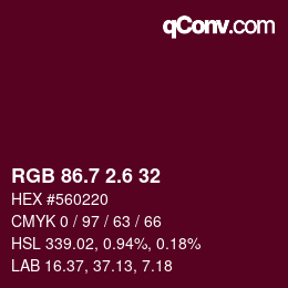 カラーコード: RGB 86.7 2.6 32 | qconv.com