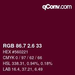 カラーコード: RGB 86.7 2.6 33 | qconv.com