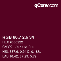カラーコード: RGB 86.7 2.6 34 | qconv.com