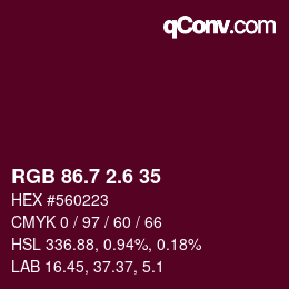 カラーコード: RGB 86.7 2.6 35 | qconv.com