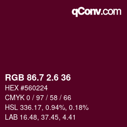 カラーコード: RGB 86.7 2.6 36 | qconv.com