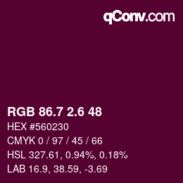 カラーコード: RGB 86.7 2.6 48 | qconv.com