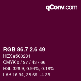 カラーコード: RGB 86.7 2.6 49 | qconv.com