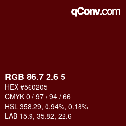 カラーコード: RGB 86.7 2.6 5 | qconv.com