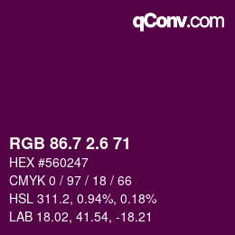カラーコード: RGB 86.7 2.6 71 | qconv.com