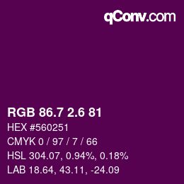 カラーコード: RGB 86.7 2.6 81 | qconv.com