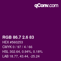 カラーコード: RGB 86.7 2.6 83 | qconv.com
