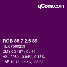 カラーコード: RGB 86.7 2.6 89 | qconv.com