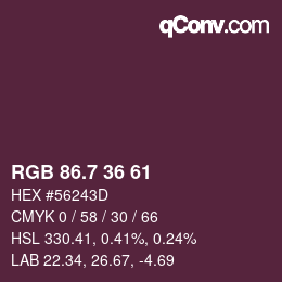 カラーコード: RGB 86.7 36 61 | qconv.com
