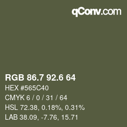 カラーコード: RGB 86.7 92.6 64 | qconv.com
