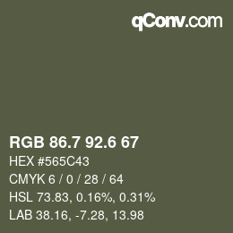 カラーコード: RGB 86.7 92.6 67 | qconv.com