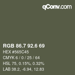 カラーコード: RGB 86.7 92.6 69 | qconv.com