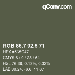 カラーコード: RGB 86.7 92.6 71 | qconv.com