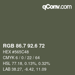 カラーコード: RGB 86.7 92.6 72 | qconv.com