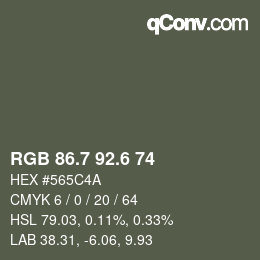 カラーコード: RGB 86.7 92.6 74 | qconv.com