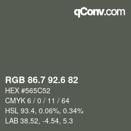 カラーコード: RGB 86.7 92.6 82 | qconv.com