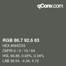 カラーコード: RGB 86.7 92.6 83 | qconv.com