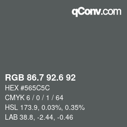 カラーコード: RGB 86.7 92.6 92 | qconv.com