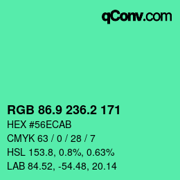 カラーコード: RGB 86.9 236.2 171 | qconv.com