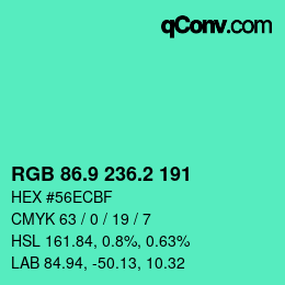 カラーコード: RGB 86.9 236.2 191 | qconv.com