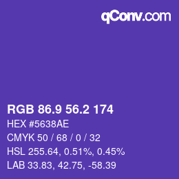 カラーコード: RGB 86.9 56.2 174 | qconv.com