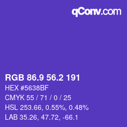 カラーコード: RGB 86.9 56.2 191 | qconv.com
