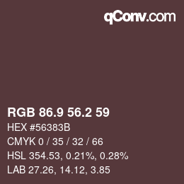Color code: RGB 86.9 56.2 59 | qconv.com