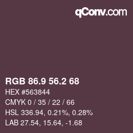 Color code: RGB 86.9 56.2 68 | qconv.com
