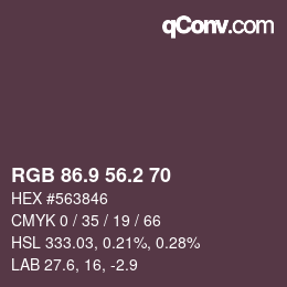 Color code: RGB 86.9 56.2 70 | qconv.com