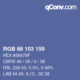 Color code: RGB 86 103 159 | qconv.com