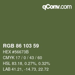 Color code: RGB 86 103 59 | qconv.com