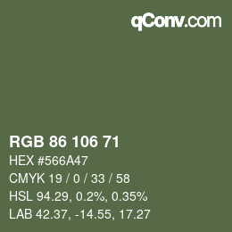 Color code: RGB 86 106 71 | qconv.com