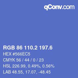 カラーコード: RGB 86 110.2 197.6 | qconv.com
