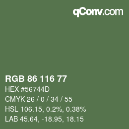 Color code: RGB 86 116 77 | qconv.com