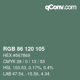 カラーコード: RGB 86 120 105 | qconv.com