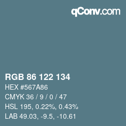 颜色代码: RGB 86 122 134 | qconv.com