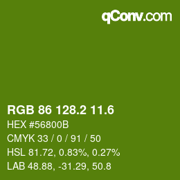 カラーコード: RGB 86 128.2 11.6 | qconv.com