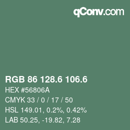 カラーコード: RGB 86 128.6 106.6 | qconv.com