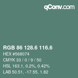 カラーコード: RGB 86 128.6 116.6 | qconv.com