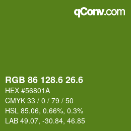カラーコード: RGB 86 128.6 26.6 | qconv.com