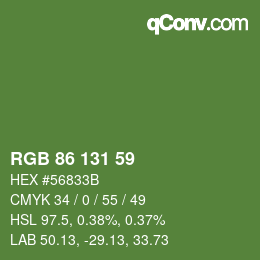 Color code: RGB 86 131 59 | qconv.com