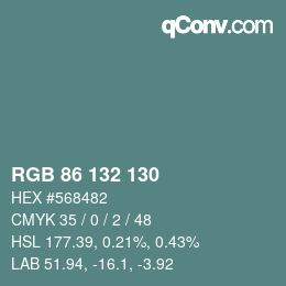 Farbcode: RGB 86 132 130 | qconv.com