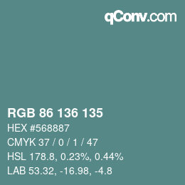 Color code: RGB 86 136 135 | qconv.com